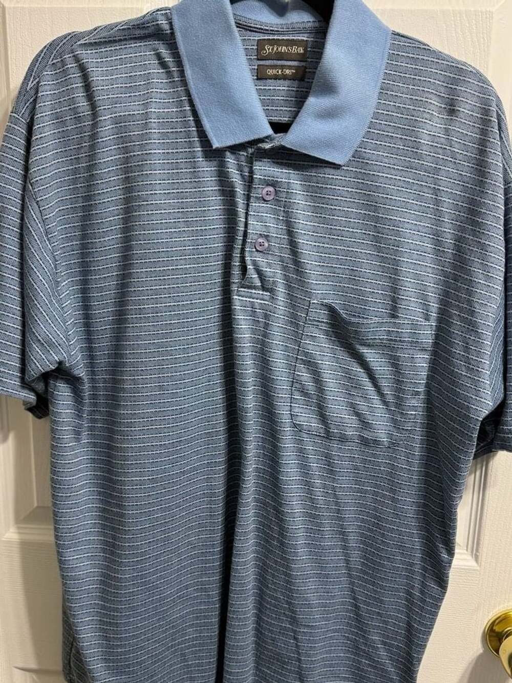 St. Johns Bay Quick-Dri Polo Shirt Blue Striped Short Sleeve Pocket